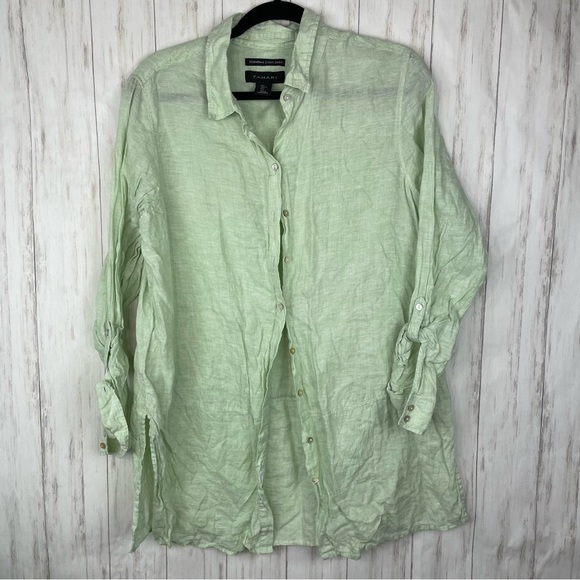 Tahari 100% linen light green tunic top large - Picture 1 of 4